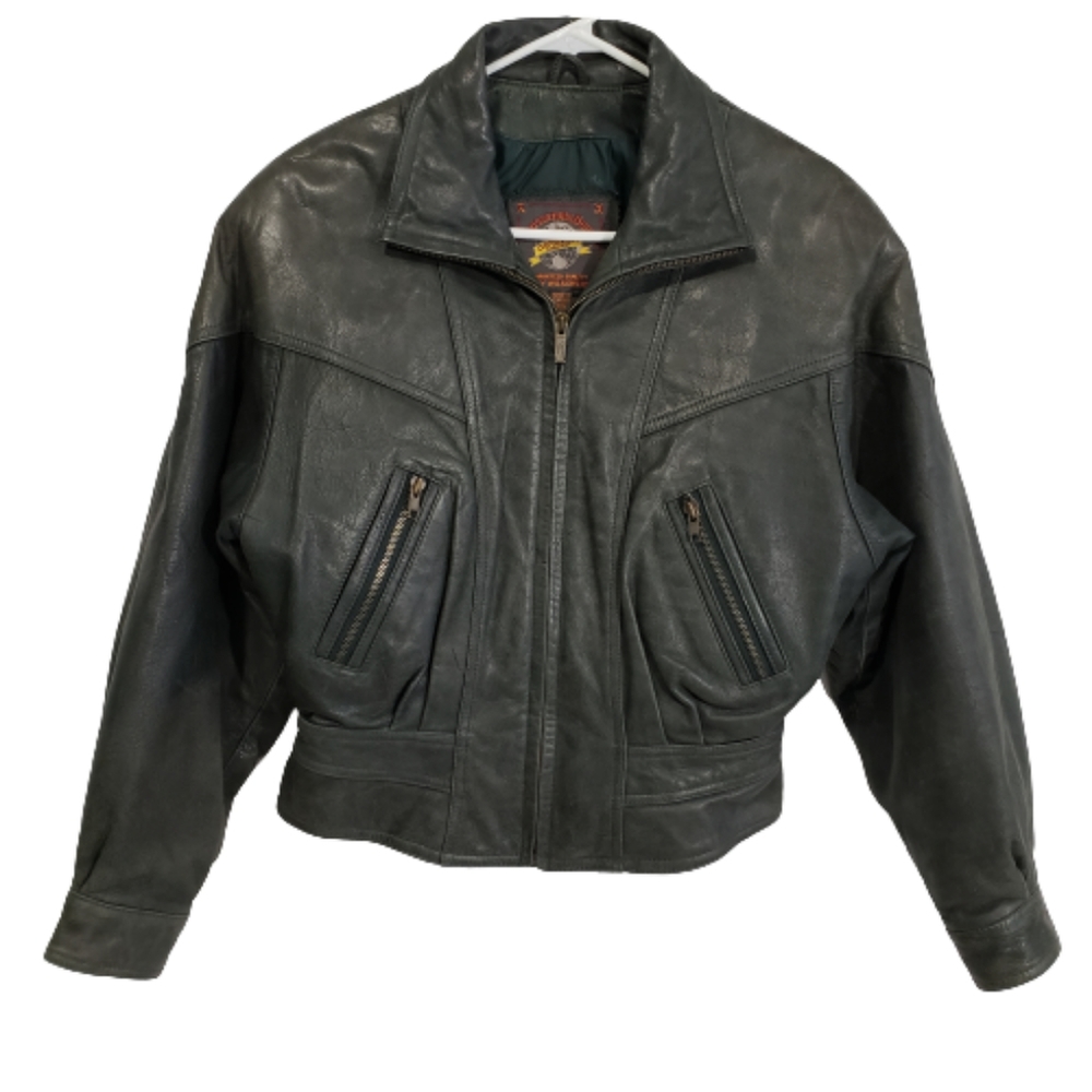 VINTAGE Womens Wilsons Adventure Bound Variegated Green Leather Jacket Size XS